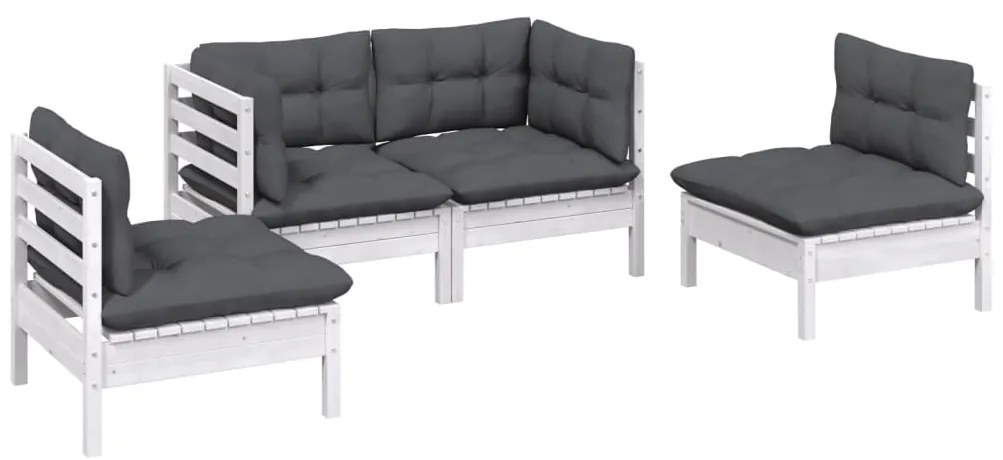 4 pcs conjunto lounge de jardim c/ almofadões pinho maciço