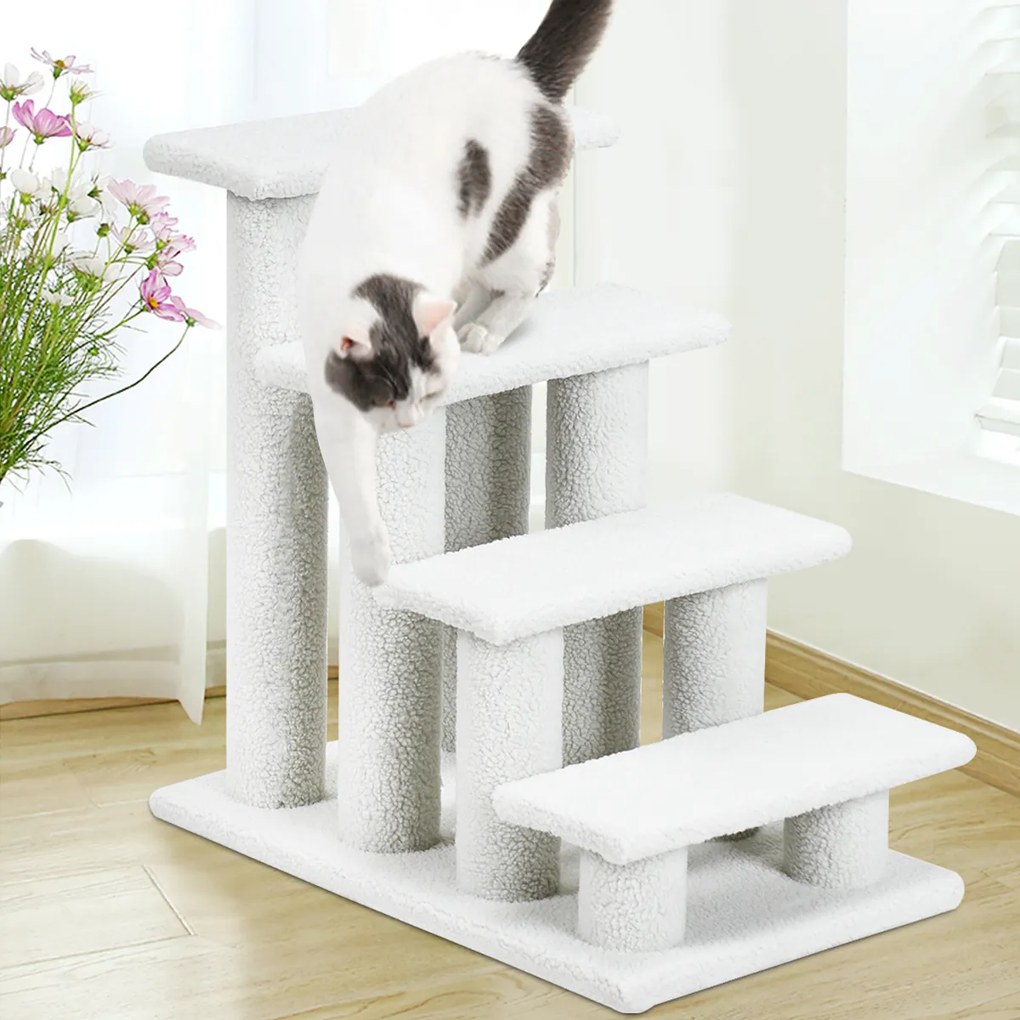 Escada para animais de estimação de 4 degraus com design portátil para cães e gatos - Cinza