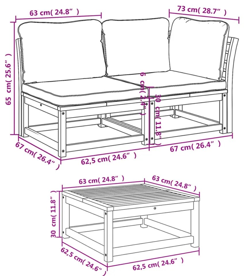 9 pcs conjunto lounge jardim c/almofadões madeira maciça acácia