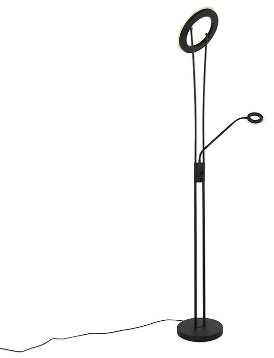 Candeeiro de pé moderno preto com LED e braço de leitura - Divine Moderno