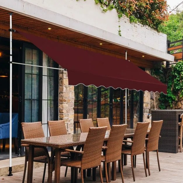 Toldo Telescópico e Retrátil 300 x 120 cm Resistente aos Raios UV Impermeável com Manivela Manual e Altura Ajustável para Janela Varanda Cor Vinho