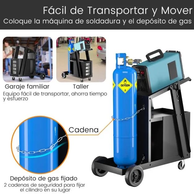 Carrinho de soldadura oficina com 4 gavetas com depósito e corrente de segurança para TIG MIG ARC e cortador de plasma Preto