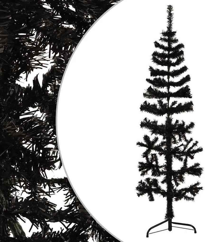 Meia árvore de Natal fina com suporte 120 cm preto