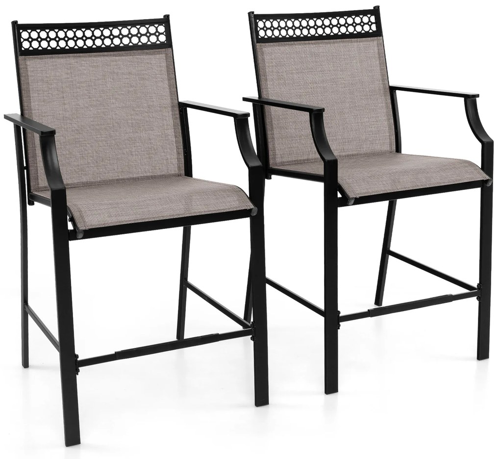 Conjunto de 2 bancos de bar resistentes com apoio para os pés e braços - Vermelho
