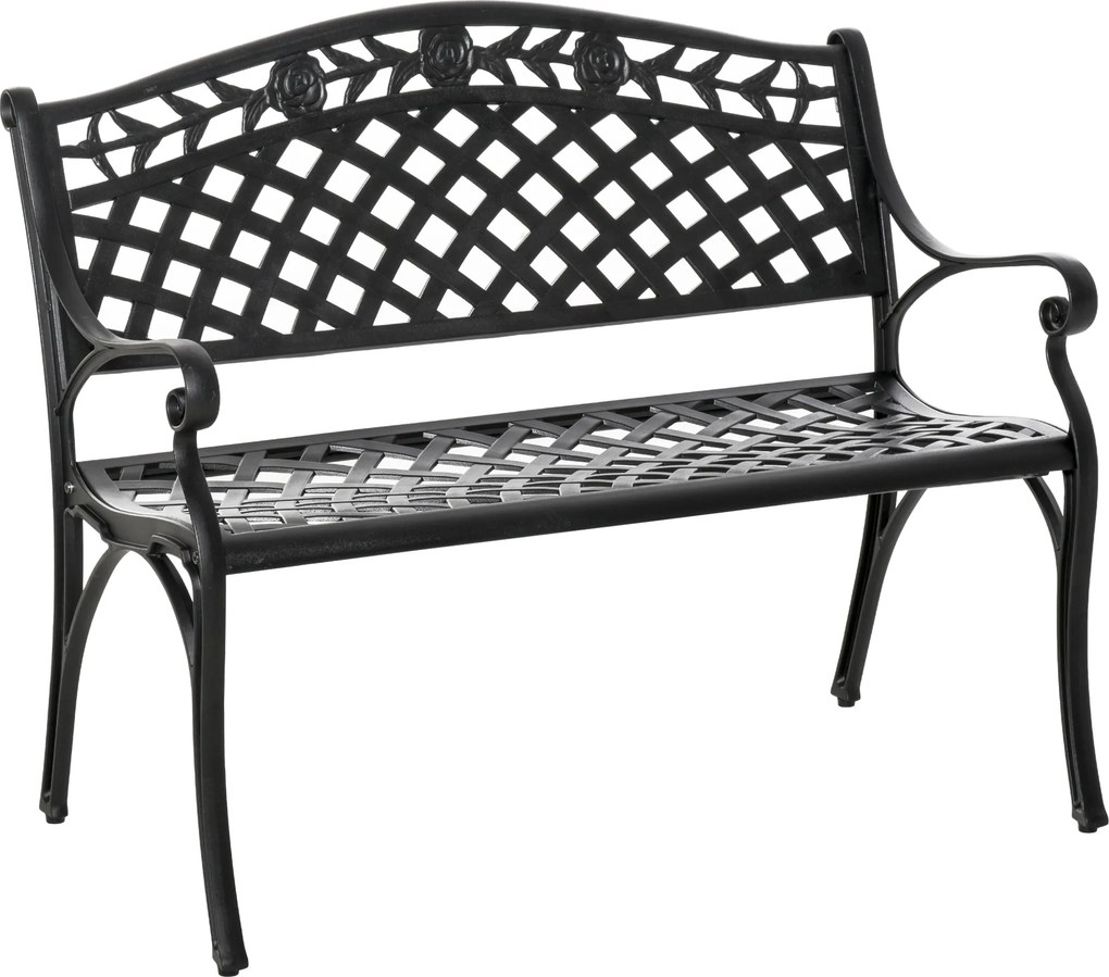 Outsunny Banco de 2 Lugares em Alumínio Banco de Jardim Metálico com Apoios de Braço Estilo Rústico Preto 102,5 x 61 x 84 cm | Aosom Portugal
