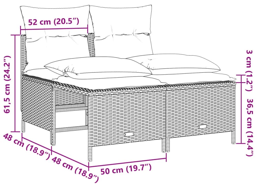 5 pcs conjunto de sofás p/ jardim com almofadões vime PE bege