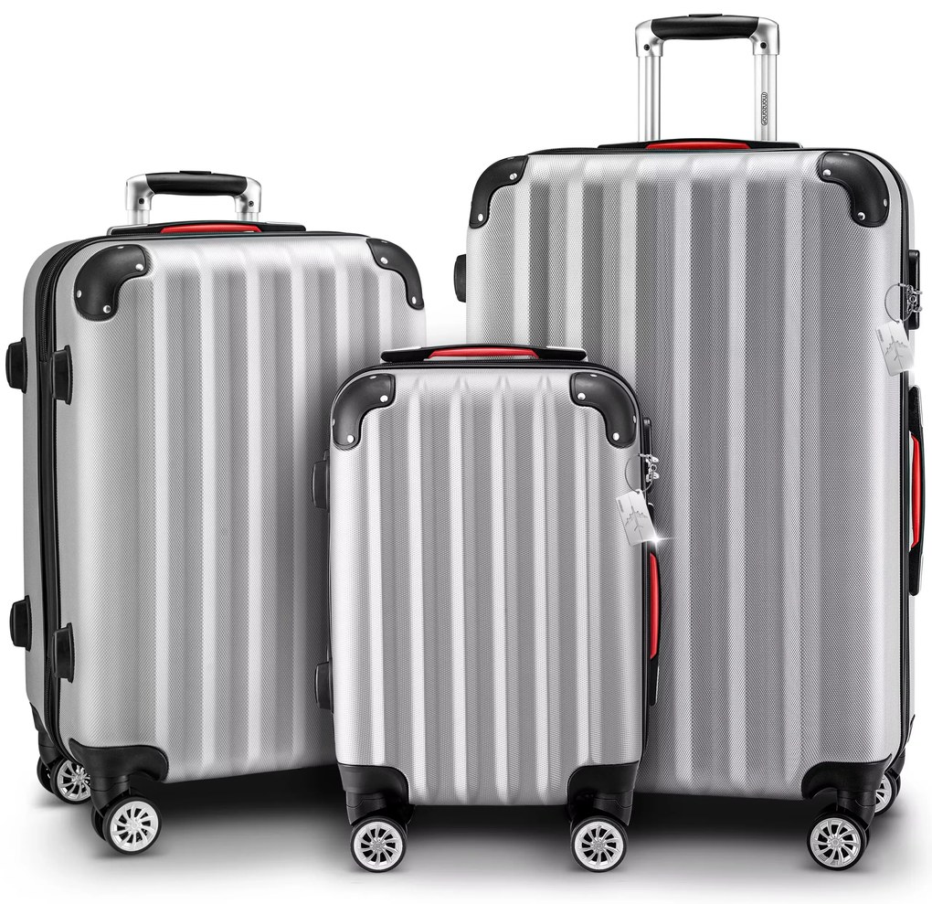 Conjunto de 3 malas viagem peças rígidas Baseline acessórios em ABS Prateadas