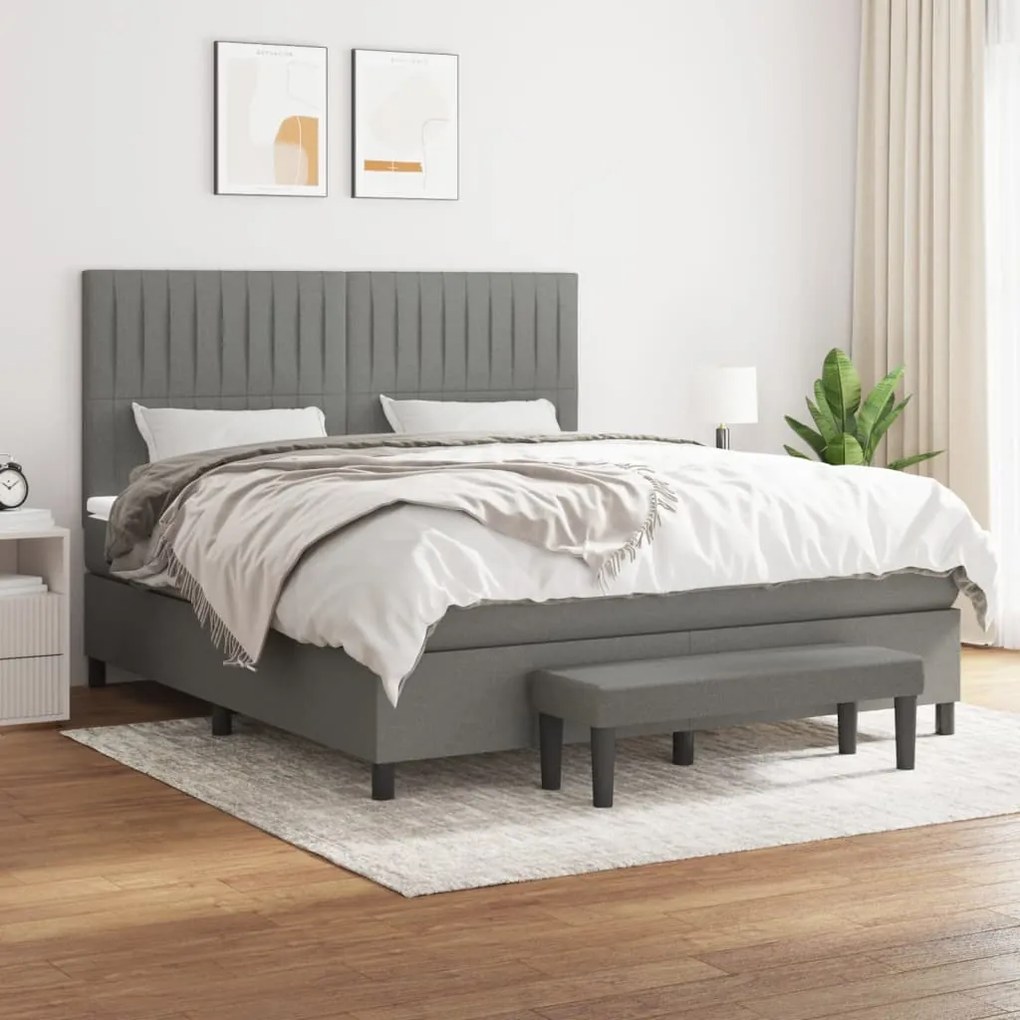 vidaXL Cama com molas/colchão 180x200 cm tecido cinzento-escuro