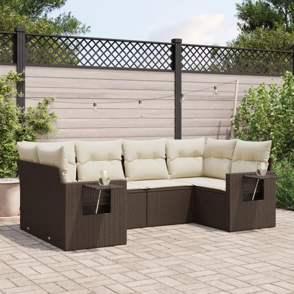 vidaXL 6 pcs conjunto de sofás jardim c/ almofadões vime PE castanho
