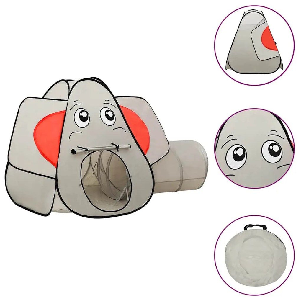 Tenda de brincar elefante com 250 bolas 174x86x101 cm cinzento