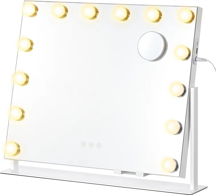Espelho de maquilhagem 50 x 42 cm com iluminação e 14 lâmpadas LED Branco