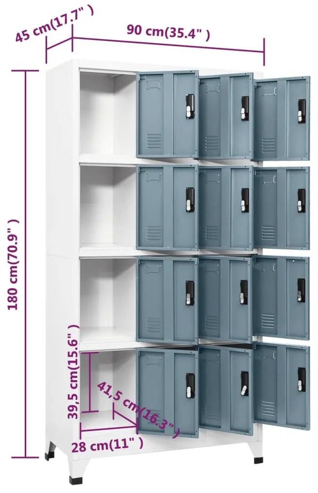 Cacifo aço 90x45x180 cm cinza-claro e cinza-escuro