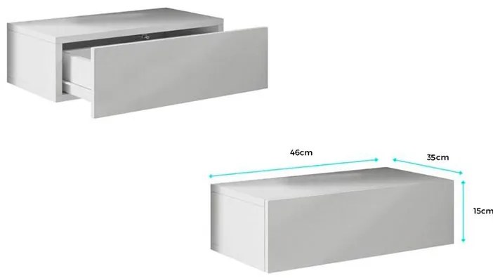 Mesa de Cabeceira de Parede SKÖLD - Branco - Design Moderno