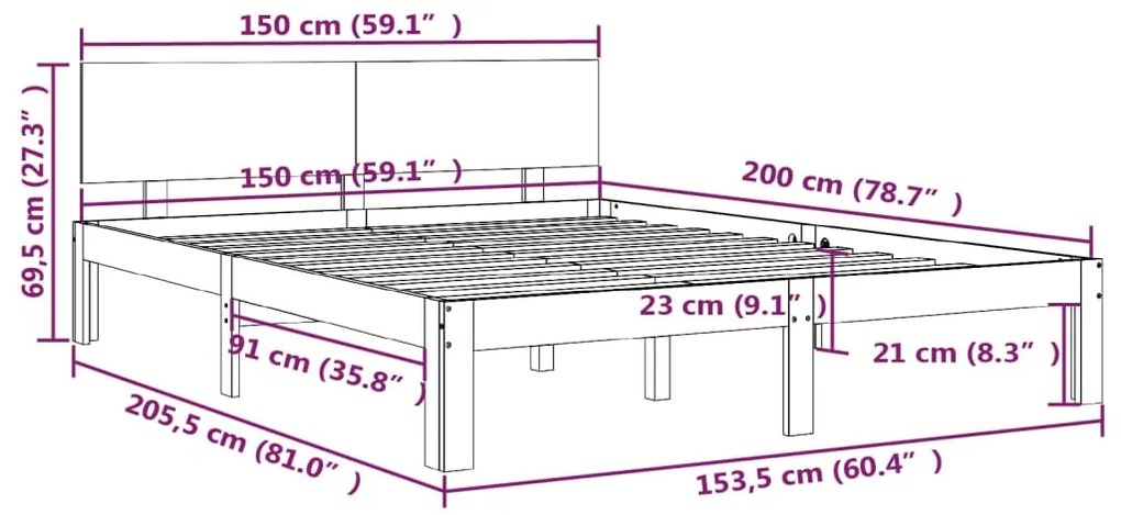 Estrutura de cama king 150x200 cm madeira maciça