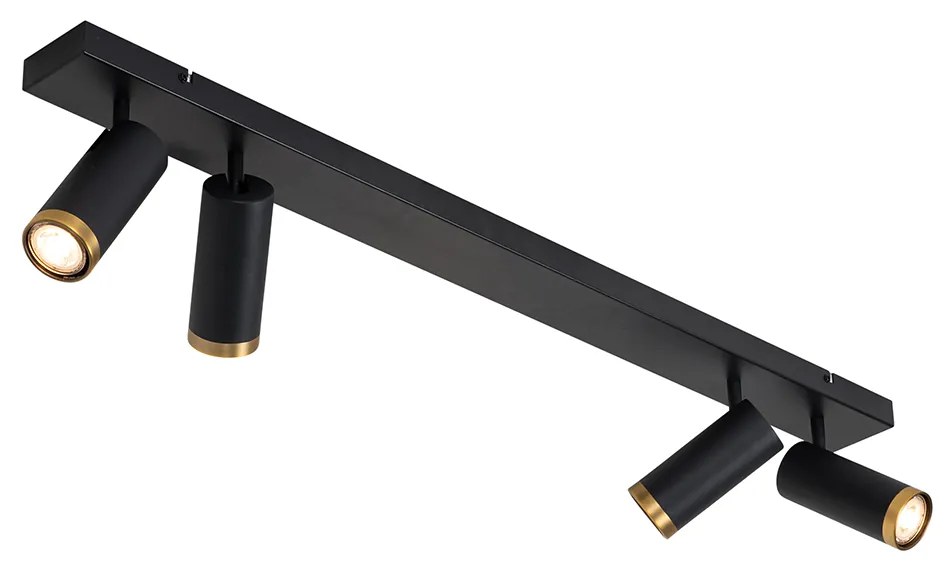 Candeeiro de teto moderno preto com bronze 4 luzes ajustáveis - Renna Moderno