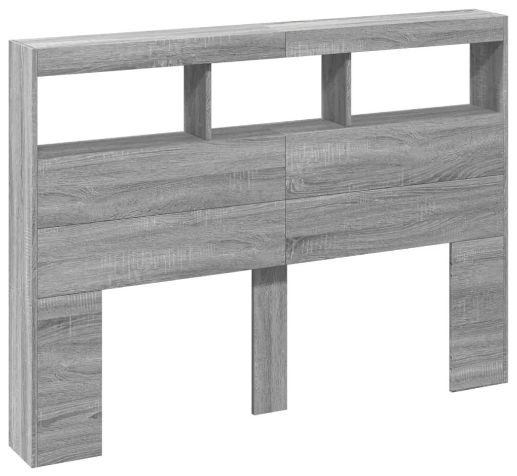 Armário de cabeceira c/ luzes LED 140x17x102 cm cinzento sonoma