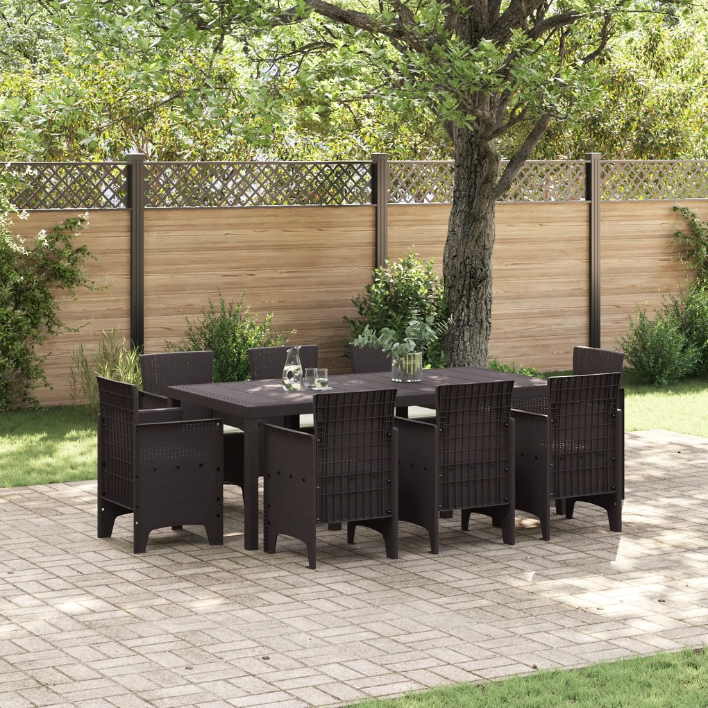 vidaXL Conjunto de Jantar Jardins 9 Peças com Almofadas Castanho Rattan Sintético
