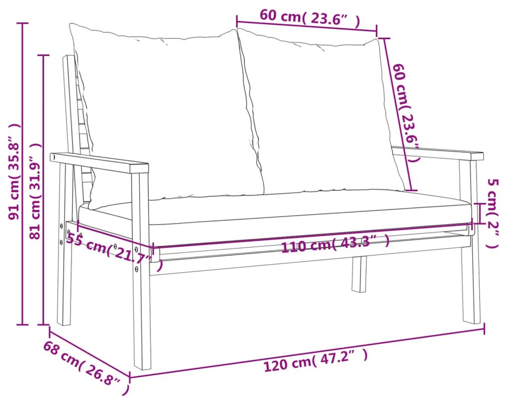 Banco de jardim com almofadão 120 cm madeira de acácia maciça