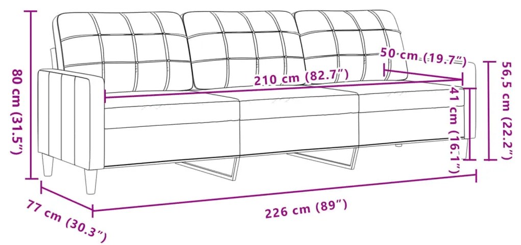 Sofá de 3 lugares 210 cm veludo cinza-escuro