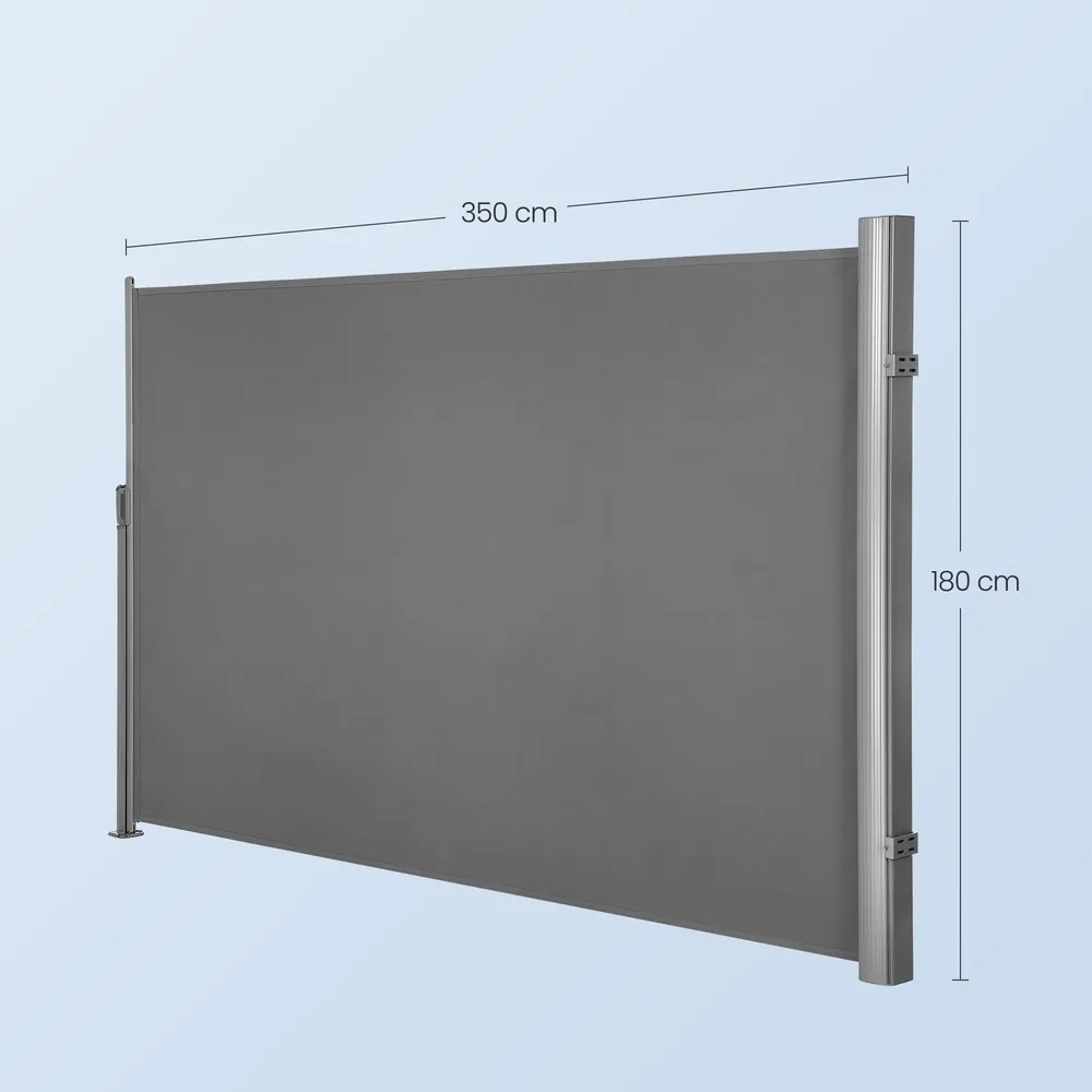 Toldo lateral 180,1 x 350,1 cm, cortina lateral extensível, proteção visual antracite