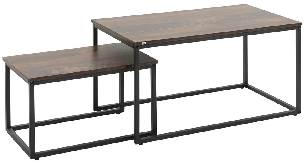 HOMCOM Conjunto de 2 Mesas de Centro Empilháveis Mesas Auxiliares com Estrutura de Aço 90x48x49cm e 60x36x37cm Castanho Rústico | Aosom Portugal