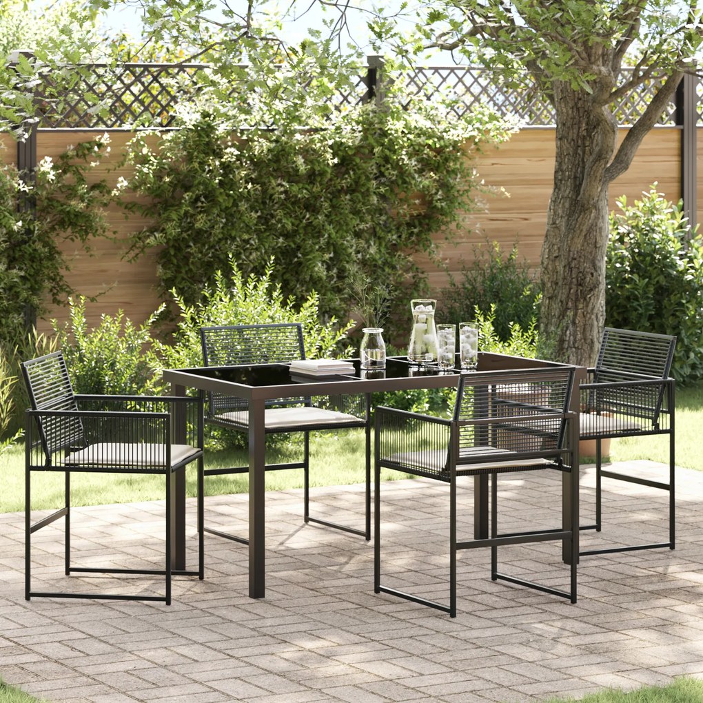 vidaXL Conjunto de Jantar de Jardim 5 Peças com Almofadas Preto Vime PE