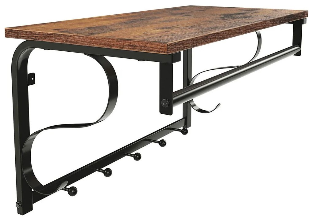 Cabide de parede com estilo industrial 60 x 30 x 32 cm Castanho vintage + preto