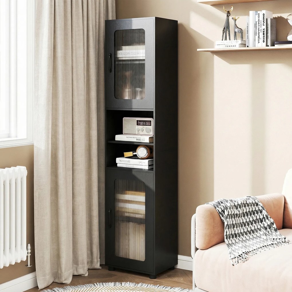 Armário alto e estreito de casa de banho 40 x 30 x 170 cm com 2 portas semitransparentes, 2 compartimentos e prateleira ajustável para cozinha e sala,