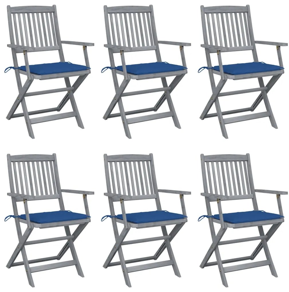 vidaXL Cadeiras exterior dobráveis c/ almofadões 6 pcs acácia maciça