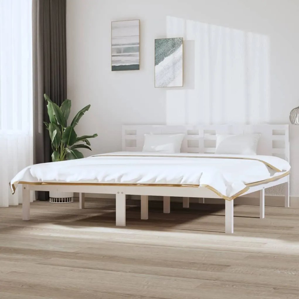 Estrutura de cama 200x200 cm pinho maciço branco