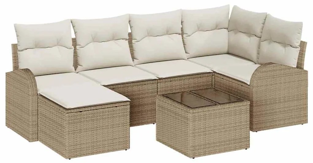 Conjunto de Sofá de Jardim de 7 Peças com Almofadas Castanho de Rattan