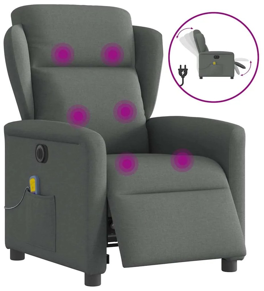 vidaXL Poltrona reclinável de massagens elétrica tecido cinza-escuro