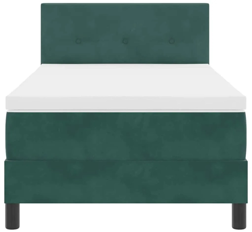 Cama Box Spring com Colchão e LED Verde Escuro 90x190 cm Veludo