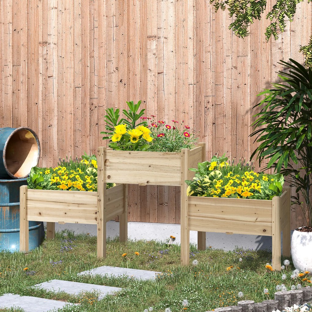 Floreira com pés quadrada para horta, de 2 andares, com dimensões de 184 x 45 x 80 cm; com canais de irrigação; em madeira de abeto pré-oleada