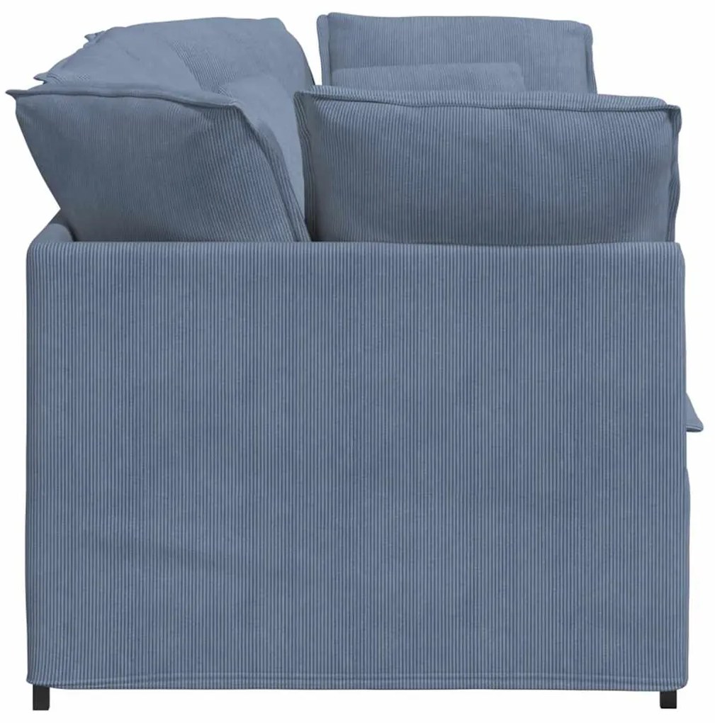 Sofá modular com almofadas tecido corduroy azul