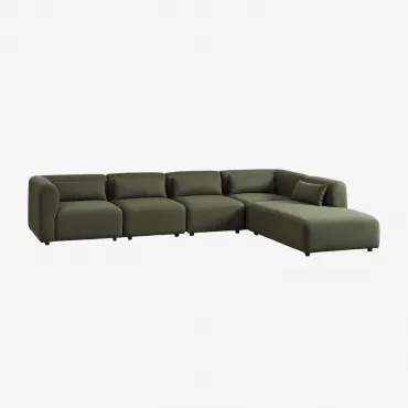 Sofá Modular De 5 Peças Com Chaise Longue Direita Fogler Tecido Pele De Borrego Verde Sálvia - Sklum