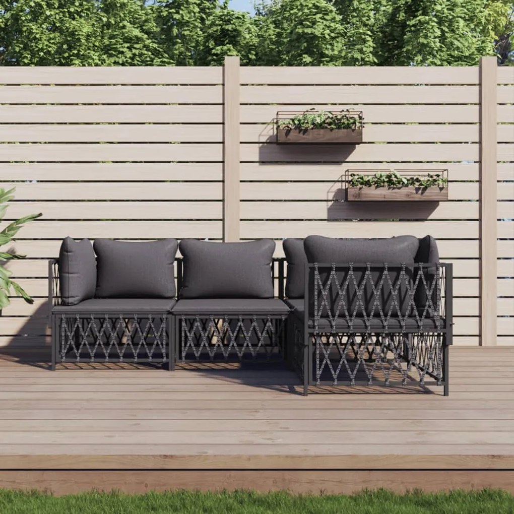 vidaXL 4 pcs conjunto lounge de jardim com almofadões aço antracite