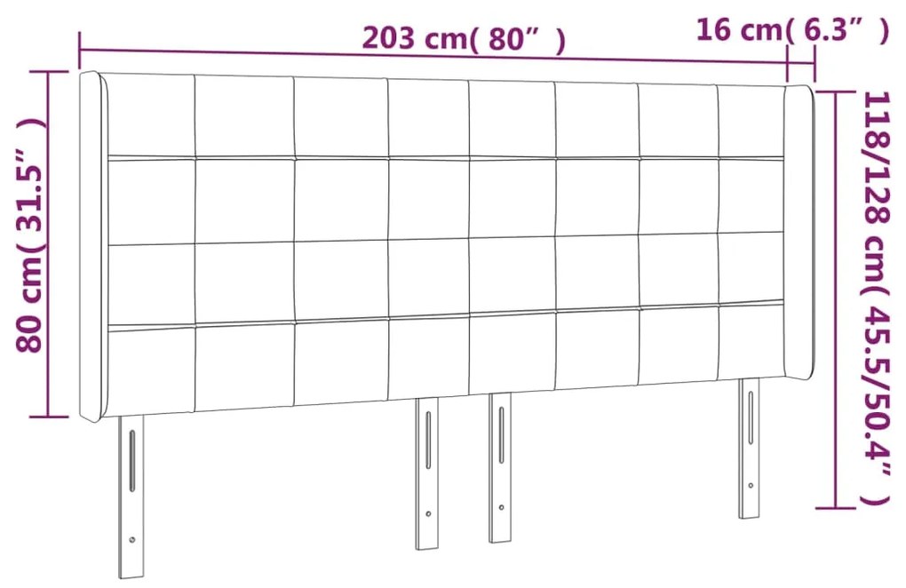 Cabeceira de cama c/ abas tecido 203x16x118/128 cm preto