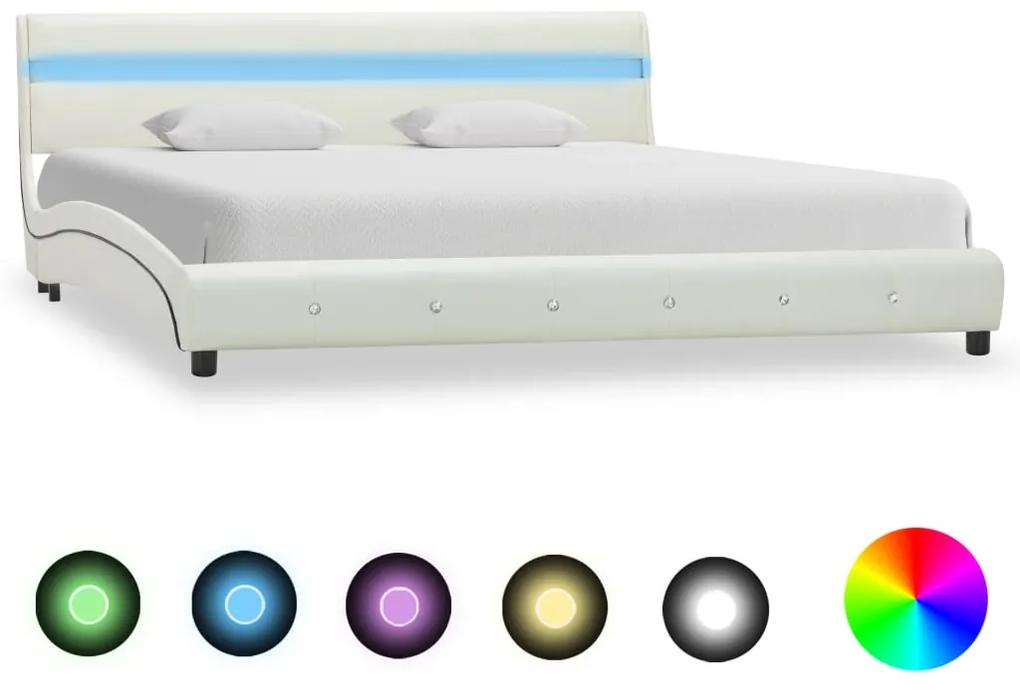 280331 vidaXL Estrutura de cama c/ LEDs couro artificial 180x200 cm branco