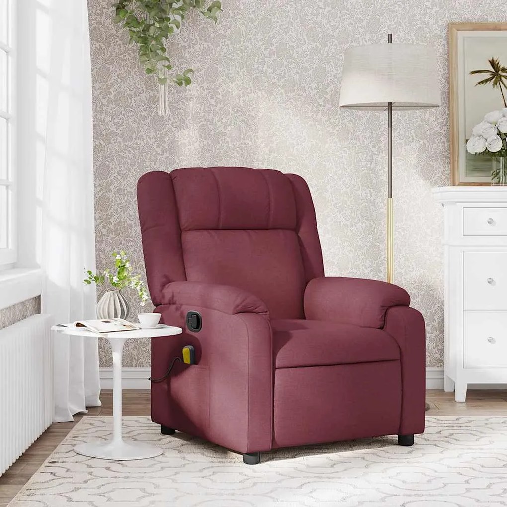 vidaXL Poltrona de massagens reclinável tecido vermelho tinto