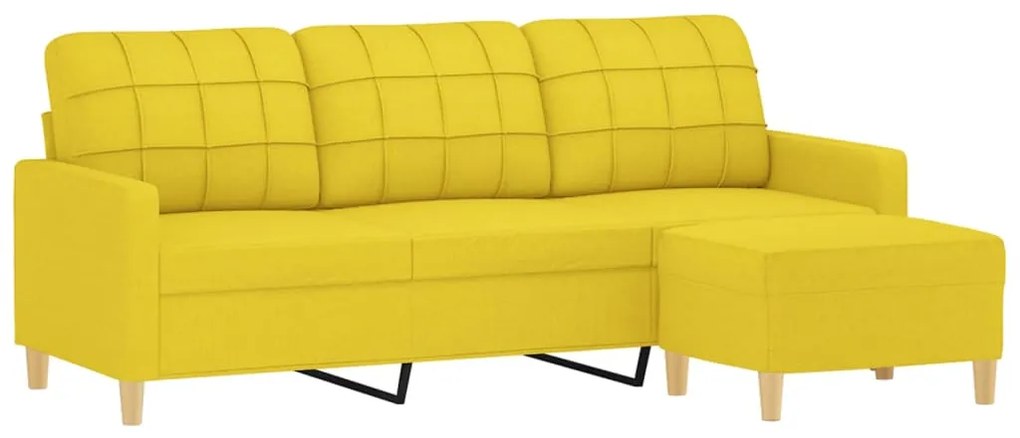 Sofá de 3 lugares com apoio de pés 180 cm tecido amarelo-claro