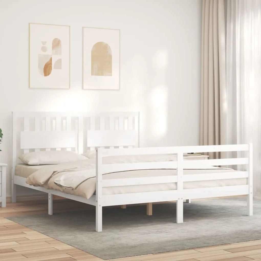 Estrutura de cama King Size com cabeceira madeira maciça branco