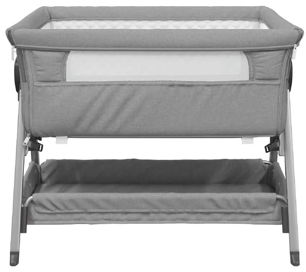 Cama de bebé com colchão tecido de linho cinzento-claro