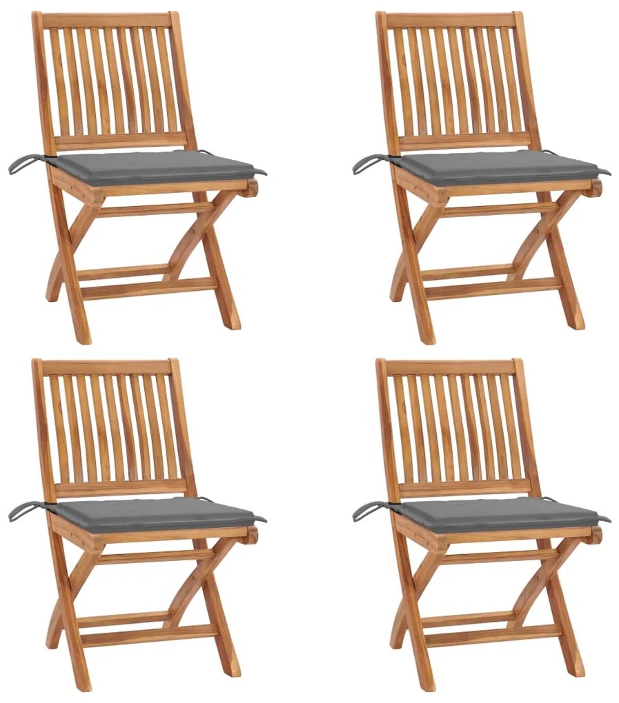 vidaXL Cadeiras de jardim dobráveis c/ almofadões 4 pcs teca maciça