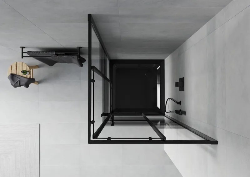 Mexen Rio cabine de duche quadrada 80 x 80 cm, riscas pretas, preta + base Flat, preta - 860-080-080-70-20-4070B