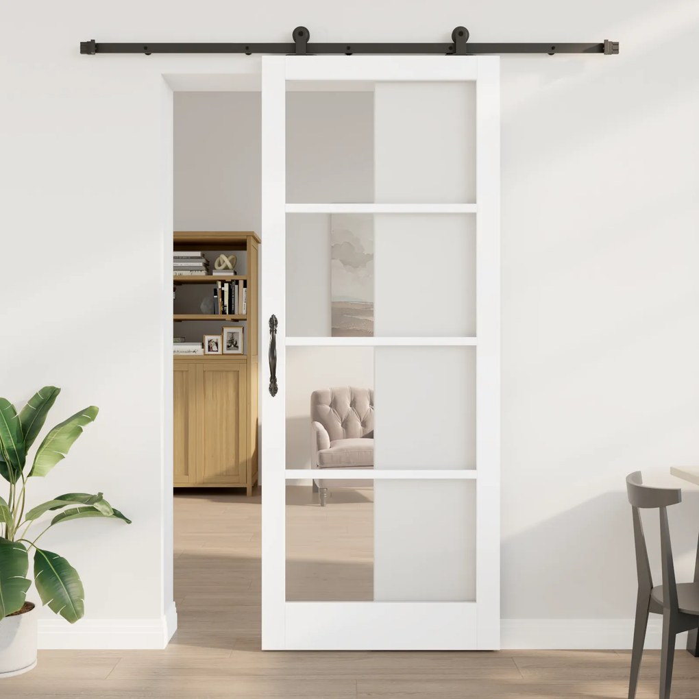 Porta Deslizante vidaXL com Conjunto de Ferragens 'ORKDAL'Branca 93x232 cm