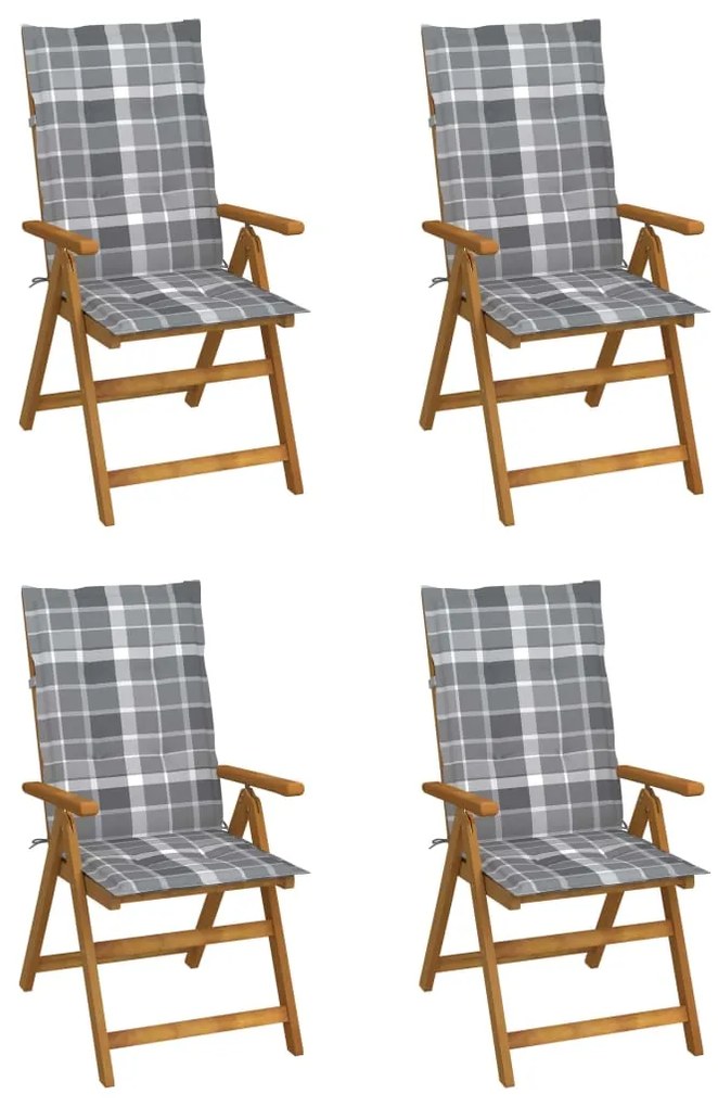 vidaXL Cadeiras jardim reclináveis c/ almofadões 4 pcs acácia maciça