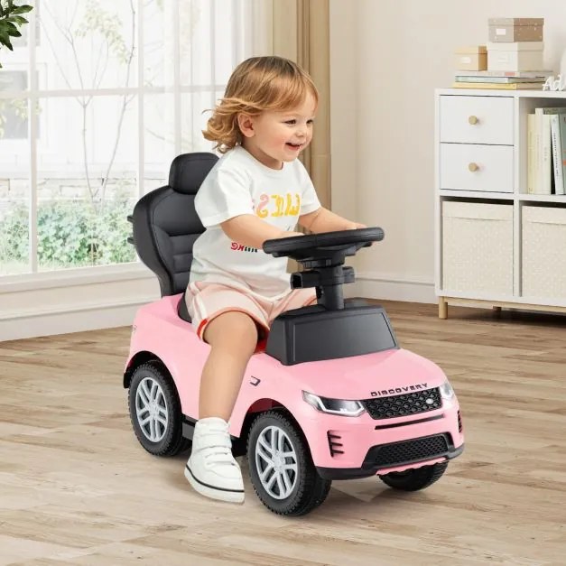 Carro de empurrar 3 em 1 para crianças de 18 a 36 meses com alça removível com buzina e som Rosa