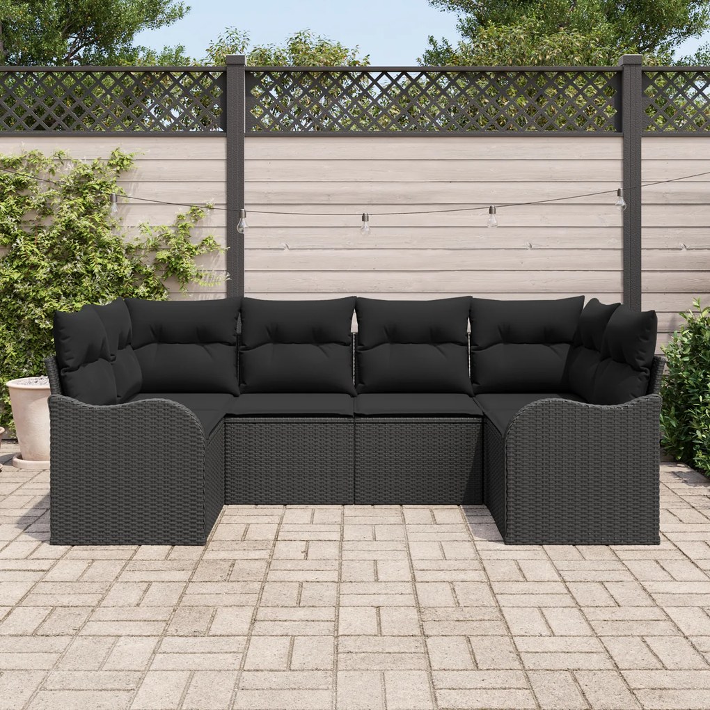 Conjunto de Sofá de Jardim vidaXL com Almofadas Preto em Rattan Polipr