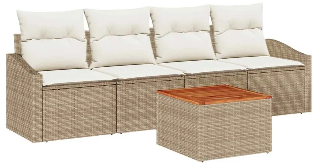 Conjunto de Sofás de Jardim 5 pcs Bege, branco 55 x 55 x 37 cm